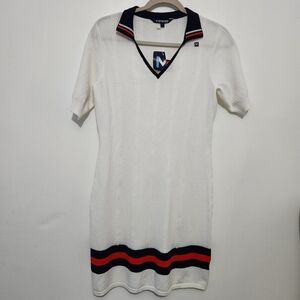 NWT Movetes THE ANNA Polo Dress Small White Navy Red UPF 50 Golf Tennis S33001A